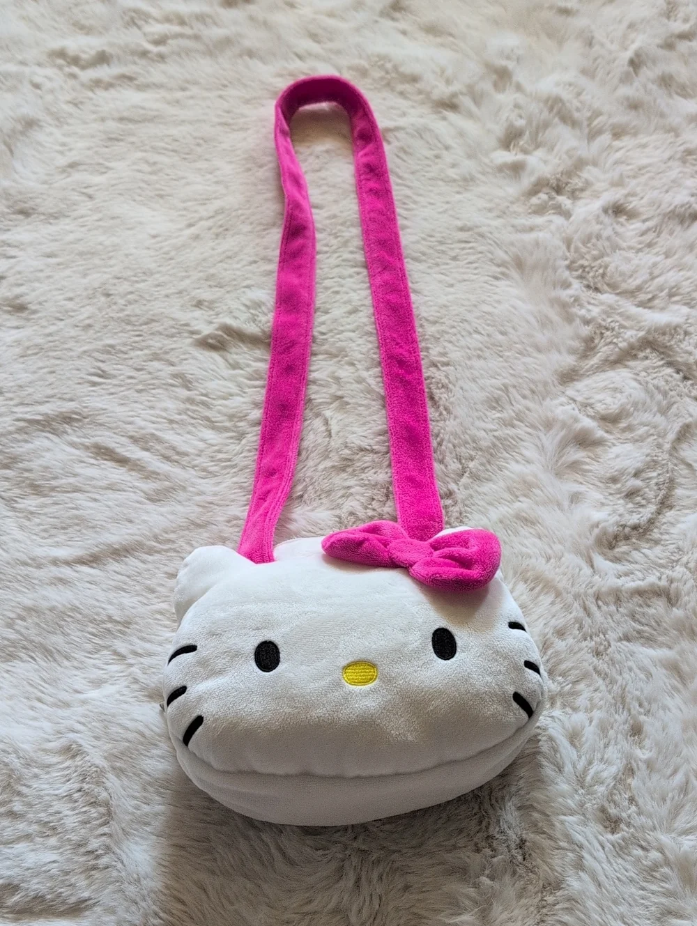 Hello Kitty By Sanrio  Plush Shoulder Bag in White and Bright Pink